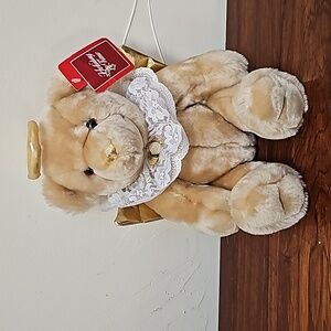 Original tags Holiday Time plush stuffed teddy bear angel golden wings sitting